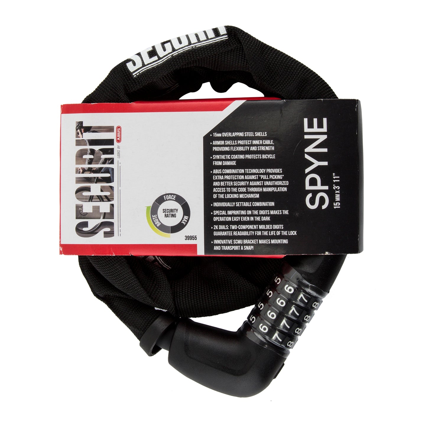LOCK SECURIT ARMOR SPYNE COMBO 15x120cmBK