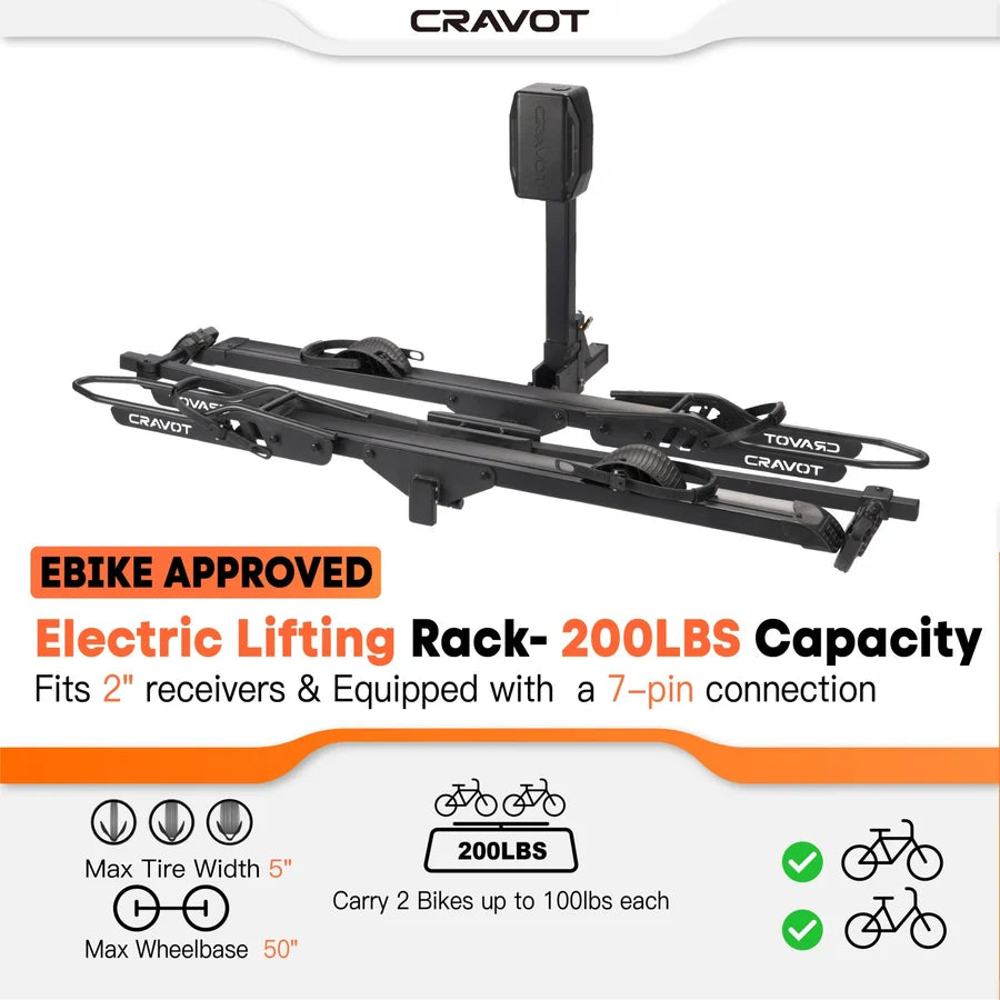 Cravot CyberRack E2 Electric Hitch Bike Rack, 2’’ Receiver, 200 LBS Capacity