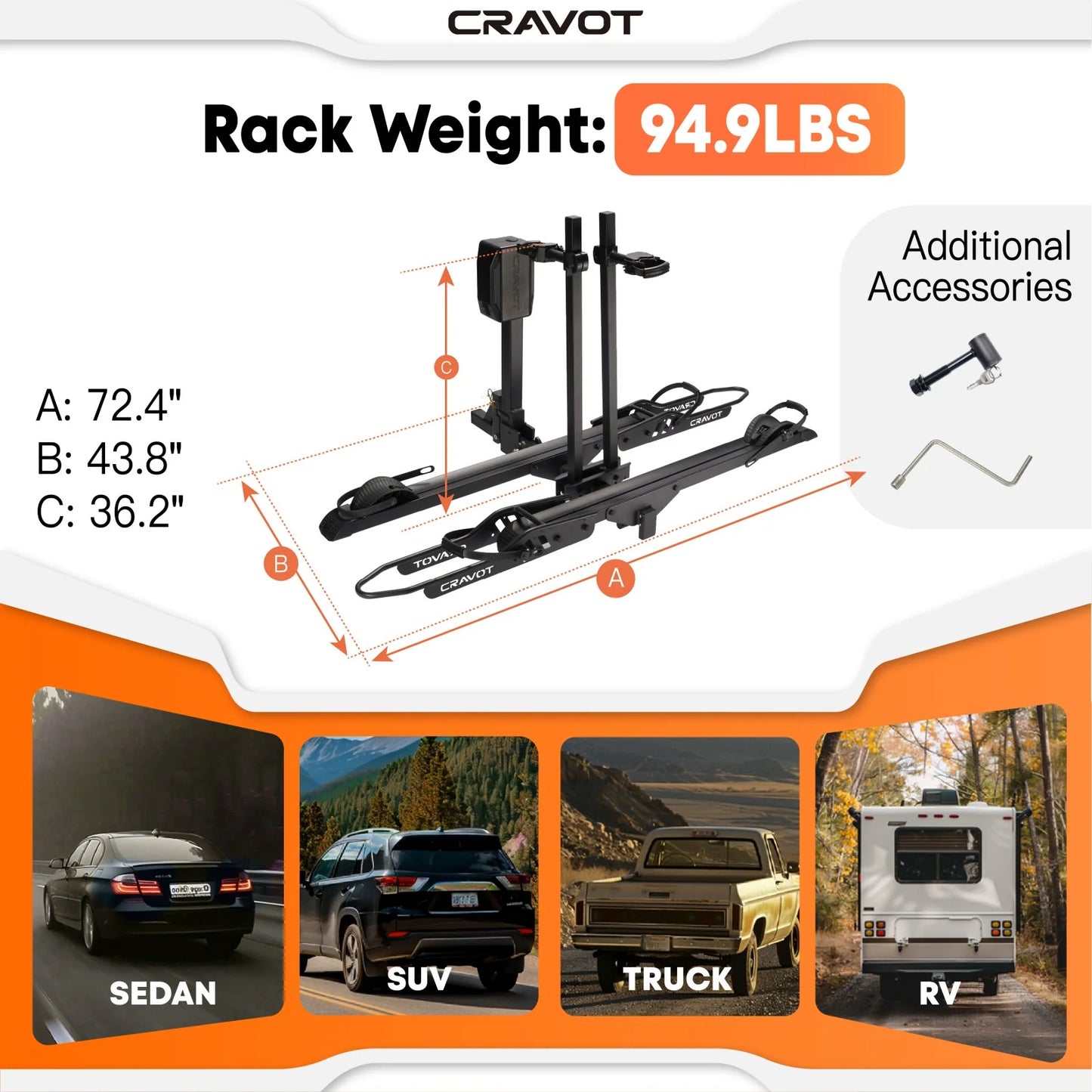 Cravot CyberRack E2 Electric Hitch Bike Rack, 2’’ Receiver, 200 LBS Capacity